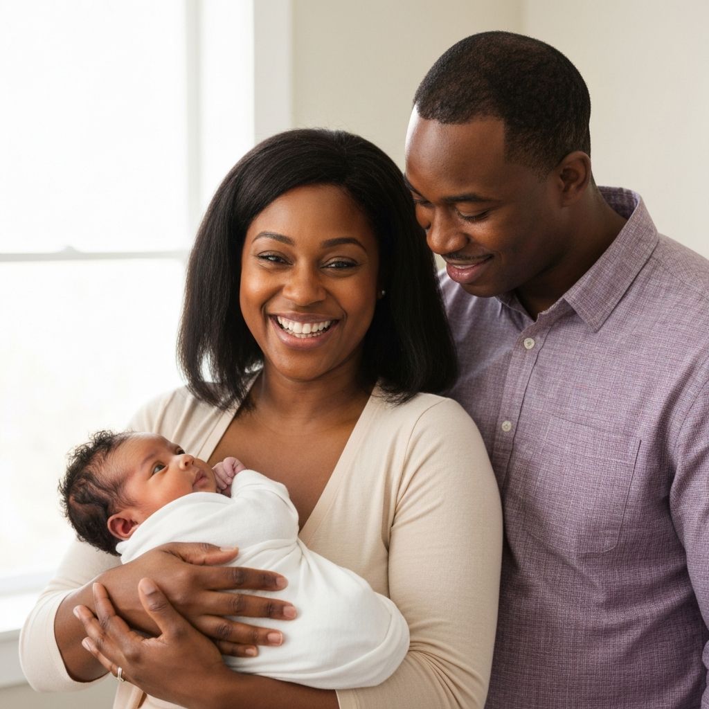 Happy family with mother, father, and baby