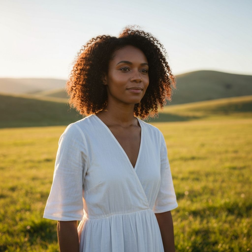Mother enjoying nature with peaceful expression